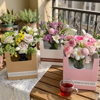Vente en gros de boîtes à fleurs carrées en carton ondulé biodégradable de 9 pouces avec poignée de transport, impression UV, design de logo quadricolore pour