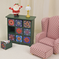 Commode miniature pour maison de poupée, motif floral mandala vert, avec bouton en laiton et bois, rangement, présentoir, organisateur, décoration, ornement, cadeau