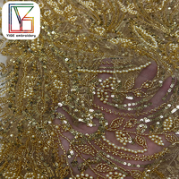 Luxe lourd or perle paillettes maille dentelle tissu africain de haute qualité mariée perlée Net Tulle dentelle tissu pour robes de mariée