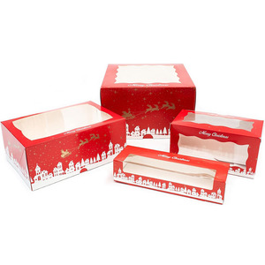 B846 scatole di presentazione di registro di Natale rosso con finestra trasparente forte torta Festival feste cartone visibile scatola cieca imballaggio - Product Image 1