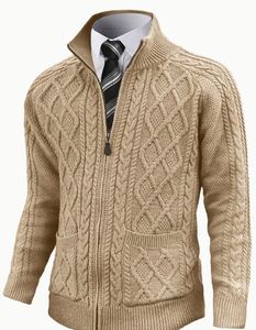 Veste cardigan en tricot épaissi décontracté à fermeture éclair à col montant pour les affaires d'automne et d'hiver, pull décontracté chauffant et chaud - Product Image 4