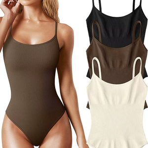 Body sexy sans manches cambriolé Slim Lady Backless Stretch Solid Color Playsuit Skinny Tops - Product Image 1