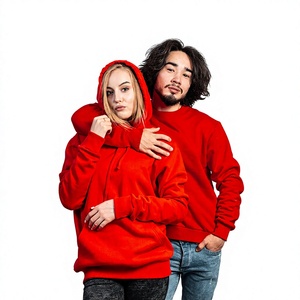 เสื้อฮู้ดสีแดงแบบยูนิเซ็กซ์ ทรงปกติ ผ้าฝ้ายถัก 100% สีพื้นเรียบง่าย สวมใส่สบาย เหมาะสำหรับฤดูหนาว - Product Image 1