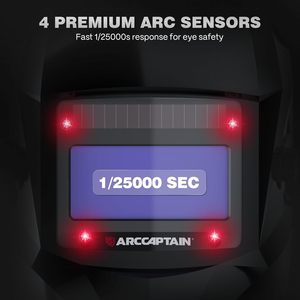Casco <span class=keywords><strong>de</strong></span> Soldadura con Oscurecimiento Automático ARCCAPTAIN, 4 Sensores <span class=keywords><strong>de</strong></span> Arco, Tiempo <span class=keywords><strong>de</strong></span> Respuesta <span class=keywords><strong>de</strong></span> 1/25000s, Energía Solar, Color Real, Negro Brillante, Hecho en China - Product Image 3