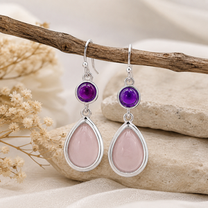 Orecchini Pendenti Vintage con Pietre Rosa e Viola a Goccia, Orecchini alla Moda per Donne - Product Image 3