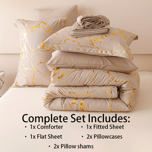 Sang Trọng Vàng Lá In 7-Mảnh Bộ Đồ Giường Set - Polyester Comforter Với Phù Hợp Với Tấm & Vỏ Gối - Product Image 2