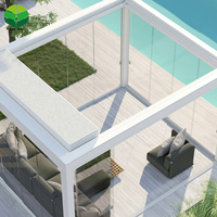 Pergola Électrique Rétractable en Aluminium, Toit à Lames Étanches, Ombre Motorisée Entièrement Automatique pour Patio et Jardin Extérieur