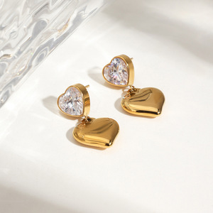 Heart Pendant Earrings 18K <b>Gold</b> Plated Zircon Studs Everyday Wear Geometric Design JDE0302024 - Product Image 2