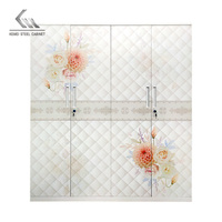 Armoire de rangement en tissu imprimée personnalisée à 4 portes en acier métal simple design moderne armoire de placard meubles de chambre à coucher armoire avec miroir