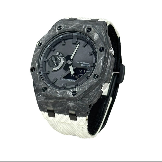New Style Modified Kit Carbon Fiber Watch Case and Breathable Velcro Canvas Stretch Nylon Leather Watch Strap for GA2100