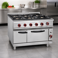 Cuisinière à gaz commerciale à 6 brûleurs avec four, en acier inoxydable, robuste, pour cuisine d'hôtel