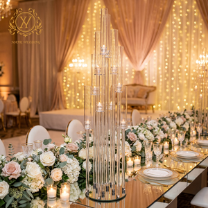 Portacandele Alto in Cristallo per Matrimoni a 5/8/10 Bracci Candelabro in Vetro Trasparente per Centrotavola e Decorazioni da Tavolo - Product Image 1