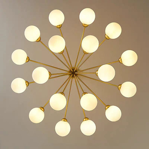 Lustre LED moderne multi-têtes de style nordique pour salon, salle à manger, chambre à coucher, avec cadre en <span class=keywords><strong>fer</strong></span> rond et verre blanc G9 - Product Image 4