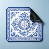 Tapis de Mahjong en porcelaine bleue et blanche, imprimé floral Dragon Phoenix Pivoine, tapis de table antidérapant en microfibre pour 4 joueurs, soirée de jeu