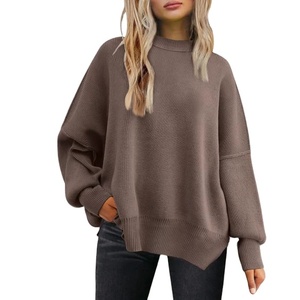 Elegante maglione europeo da donna autunno Casual a maniche lunghe lavorato a maglia con spacco laterale e dettaglio di scrollate di spalle - Product Image 4