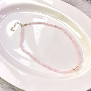 Elegante joyería de perlas reales hecha a mano 4mm cuarzo rosa con cuentas de agua dulce perla encanto gargantilla Collar para el Día de la madre - Product Image 4