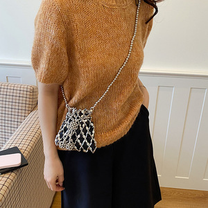 2 Sizes <strong>Sparkling</strong> Silver Acrylic Beaded Bucket <strong>Bag</strong> Women's Handmade Metal Mesh Crossbody Purse Mini Evening <strong>Bag</strong> with Chain Strap - Product Image 3
