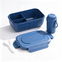 Boîte à lunch bento 3 compartiments 200 ml avec bouteille d'eau 360 ml et cuillère, en PP de qualité alimentaire, anti-fuite