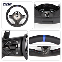 Volant sport M sur mesure en cuir et suède avec surpiqûres tricolores et palettes de changement de vitesse – Amélioration intérieure pour BMW F10 F07 F06 F01 F25