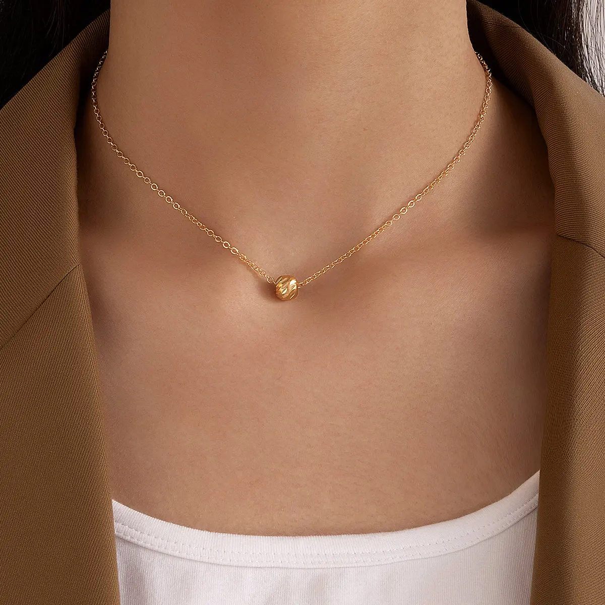 New Simple Pendant Necklace Women Geometric Little Round Beads Chain Necklace jewelry