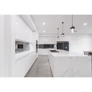Pernis dapur Modern putih, penutup kelas atas desain pintu datar modular modern lemari dapur dengan Pulau