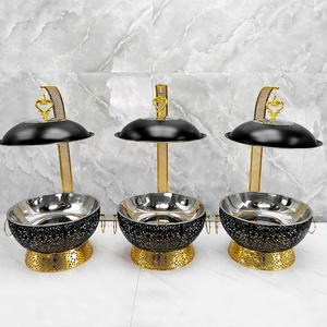 Chảo giữ nóng thức ăn bằng thép không gỉ 8.0L hình tròn, dùng điện/gas, dành cho khách sạn, tiệc cưới, màu vàng đen, có tùy chọn 8L - Product Image 3