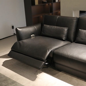 Sillón Reclinable Moderno de Alta Calidad en Cuero con Estructura de Acero Inoxidable, Control Remoto Multifunción, Negro, 3 Plazas, IDS-030 - Product Image 5
