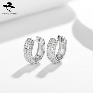 Boucles d'oreilles créoles de luxe en argent sterling 925, nouveau design, style hip-hop bling avec moissanite VVS glacée pour femme - Product Image 3