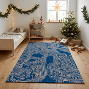 Tapis rectangulaire moderne à poils plats en laine et polyester à motif abstrait, avec envers antidérapant en caoutchouc, pour salon et décoration intérieure - Product Image 2
