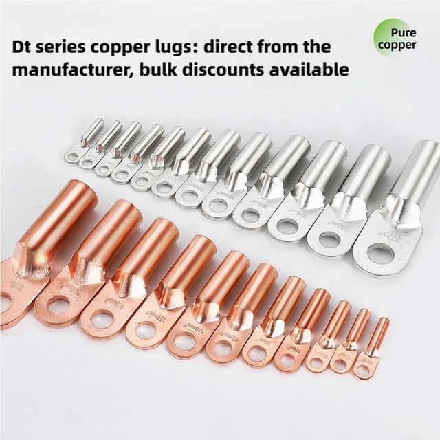 DT Series T2 Pure Copper Cable Lug Tin Plated Compression Terminal Connector CE Certified for Solar Battery Distribution