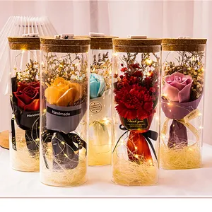 Mother's Day Flower Bouquet In Tube Forever Preserved Flowers Plants Cheap Eternal Life Flower Glass Cover Gift Box Bouquet