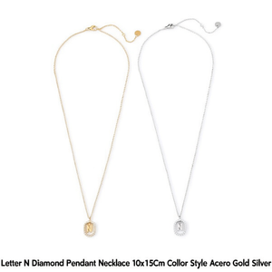 Collar con Colgante de Diamante en Forma de Letra N, 10x15 cm, Estilo Collar, Acero, Oro, Plata - Product Image 2
