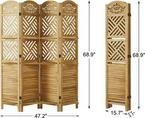 Séparateur de pièce avec étagères Séparateur mural en bois sculpté et persienne Autoportant 4 <span class=keywords><strong>panneaux</strong></span> Cloison pliante - Product Image 3