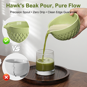 Juego de Té Matcha Japonés Tradicional de 7 Piezas Personalizado, Cerámica Clásica, Porcelana Verde con Forma de Rombo, con Batidor de Bambú y Cuchara para Té - Product Image 4