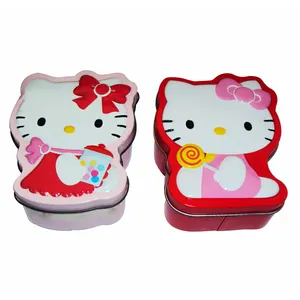 Lata de gato Hellokitty personalizada lata de desenho animado irregular para embalar biscoitos, açúcar, doces, etc.