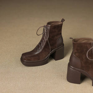 Botas Largas Retro de Piel de Vacuno de Primera Calidad, Color Sólido, con Cinturón Decorativo, Tacón Grueso, Antideslizantes, a Media Pantorrilla, Estilo Casual - Product Image 2