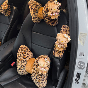 Coussin de nuque de voiture de luxe imprimé léopard, design créatif oreilles de chat, soutien lombaire doux pour femmes et enfants, accessoire d'intérieur automobile - Product Image 4