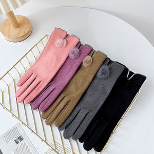 Custom Logo Winter Knit Gloves Low MOQ OEM ODM Elegant Fur Ball Accent Soft Stretch <b>Thermal</b> Gloves for <b>Women</b> - Product Image 6