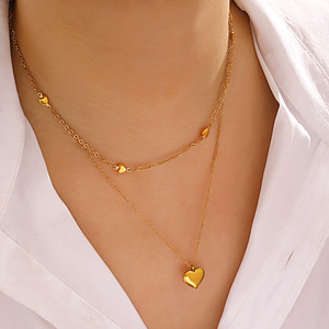 قلادة عنق مطلية بالذهب من الفولاذ المقاوم للصدأ ، قلادة على شكل قلب ، تصميم دلاية على شكل قلب ، مرصعة بطبقتين ، قلادة من المجوهرات - Product Image 2