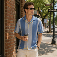 Vente en gros de chemises pour hommes de haute qualité avec logo personnalisé, tricotées, col rabattu, patchwork, crochet, tissu personnalisé, été, décontractées