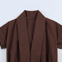 Robes midi décontractées d'été à manches courtes plissées de couleur marron pour femmes