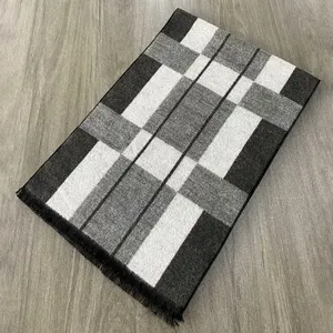 Wholesale Plaid Design Wool Blended Brushed Winter Scarves With Tassel Wool Textured Shawl Factory Price Custom Jacquard Scarf