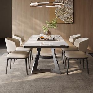 Table à manger de luxe en pierre frittée, ensemble de salle à manger rectangulaire moderne et minimaliste en acier inoxydable, 6 pièces pour petites maisons - Product Image 2