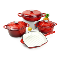 Ensemble de 7 pièces de batterie de cuisine en fonte émaillée, grand format, personnalisé, direct usine, design de luxe, comprenant marmite, casserole à lait, faitout et poêle à frire