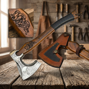 OEM Stylish Lightweight Carbon Steel <b>Axe</b> with Comfortable Wood <b>Handle</b> Quality <b>Axes</b> with Stylish Damascus Steel <b>Axe</b> Head - Product Image 1