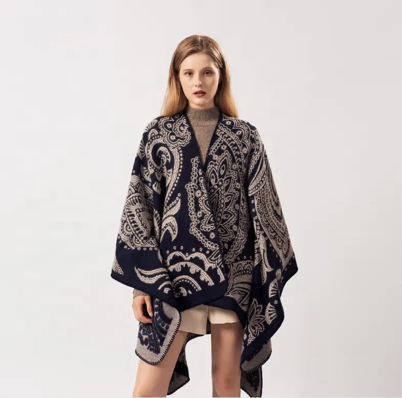 2023 New Hot Selling Design Women's Paisley Pattern Cardigan Coat Throw Blanket Open Front Shawl Pashmina Wrap Poncho Cape