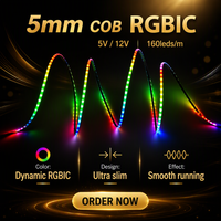 Светодиодная лента ETL BIS Stable 5mm COB RGBIC 12V 12W со встроенным IC-чипом, индивидуальным пиксельным управлением, цифровая программируемая лента Dream LED