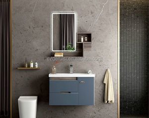 Modern Style Small Wall Hanging Bathroom <strong>Vanity</strong> PVC <strong>Case</strong> with Ceramic Sink and LED Mirror for Hotels - Product Image 1