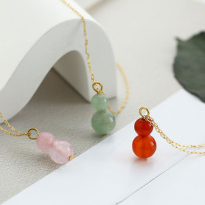 สร้อยคอจี้รูปน้ำเต้าหินธรรมชาติสีเขียวอเวนเจอรีนและสีแดงอาเกต ชุบทอง 18k ทำจากสแตนเลสสตีล 316L กันน้ำ สำหรับผู้หญิง - Product Image 4