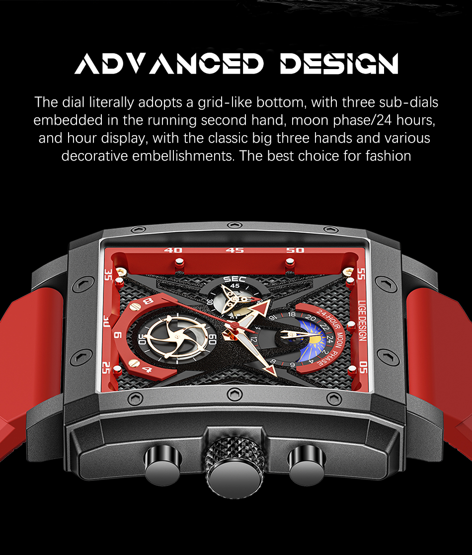 LIGE 8965 New Fashion Mens Watches  Brand Luxury Silicone Quartz Watch Men Waterproof Chronograph 24 Hour Sport Clock